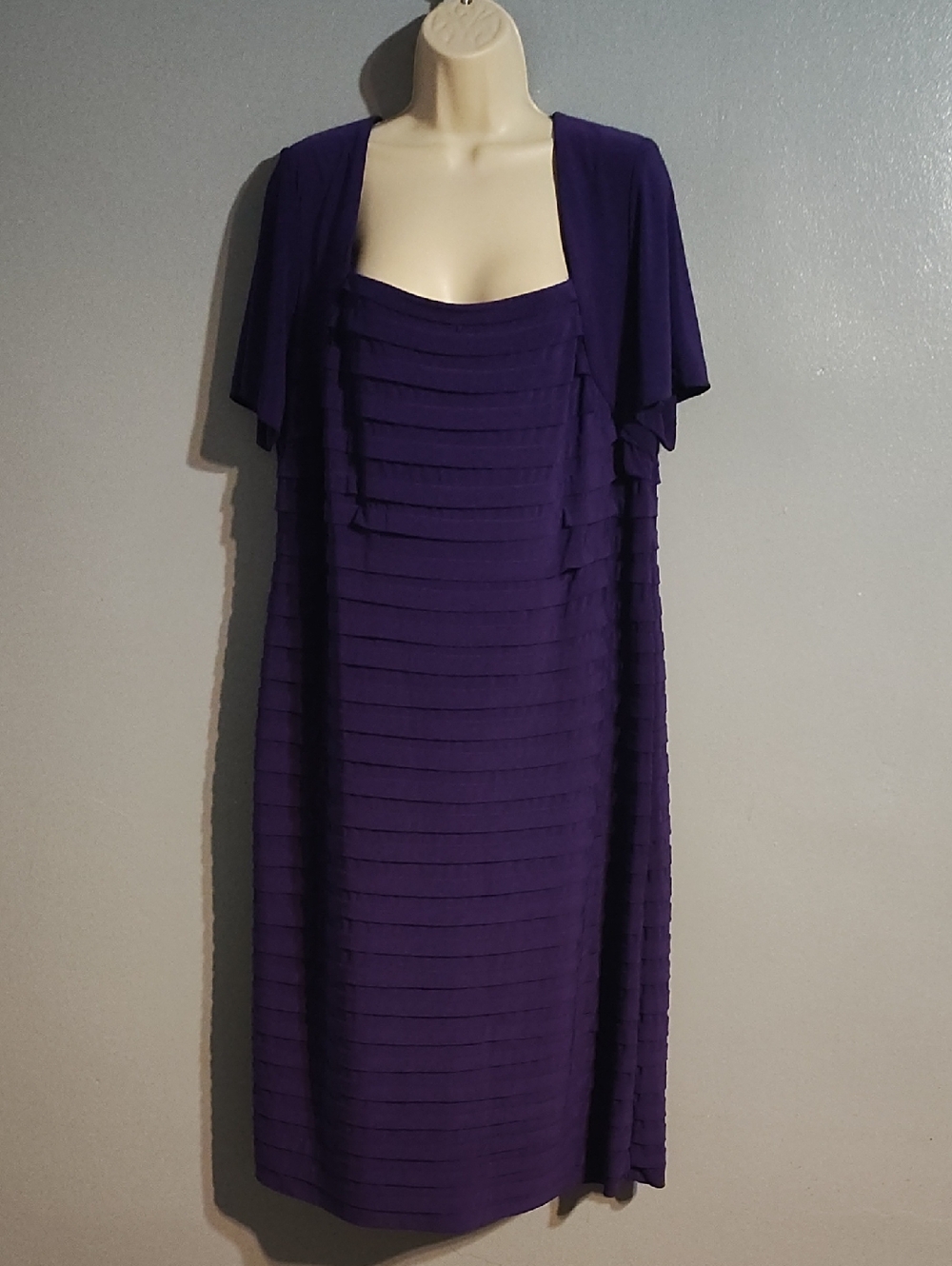 R&M Richards Woman elegant Purple Layered Women's Dress with Cape Sleeves
